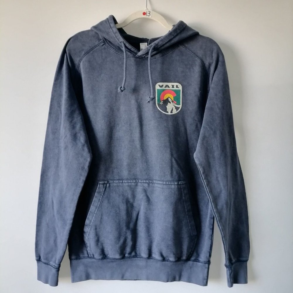 Lane Seven Mens Blue Long Sleeve Elastic Hem Vail Logo Hoodies Size Small